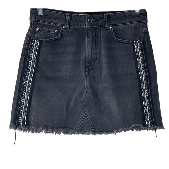 Free People Dresses & Skirts - Free People Black Denim Embellished Mini Skirt Size 6‎